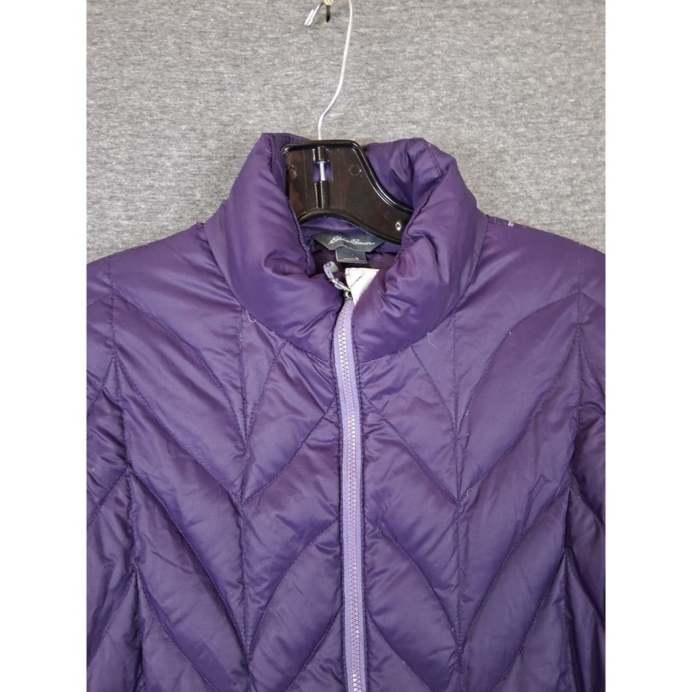 Eddie Bauer Womens Jacket Small Eggplant Purple Chevron Goose Down Puffer Light